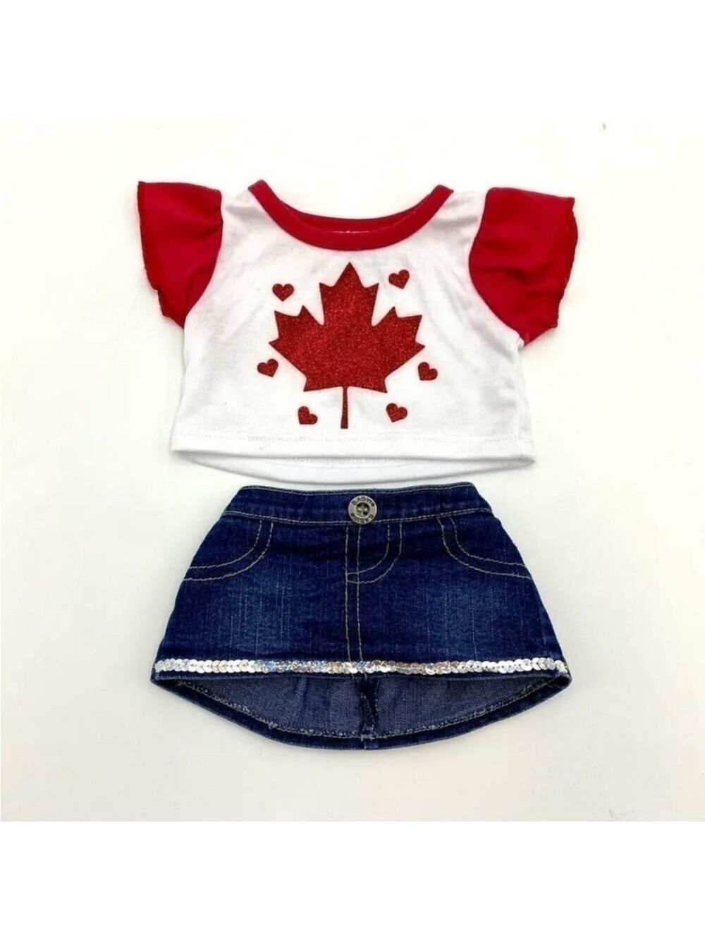 Build-A-Bear Canadian Maple Leaf Shirt & Denim Jean Skirt BABW Outfit